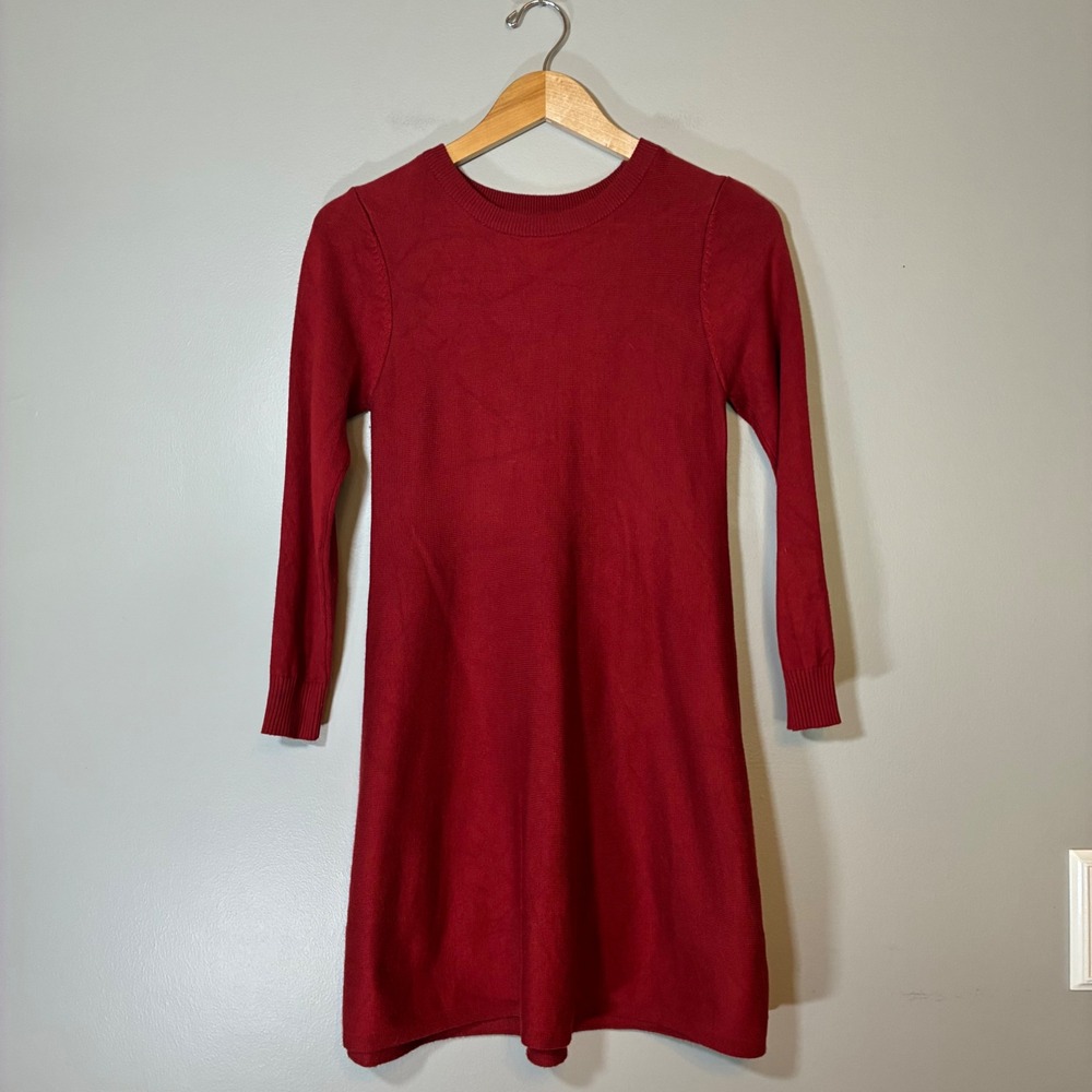 Unifairy Red Long Sleeve A-Line Knit Sweater Dress Crew Neck Size 170 Small